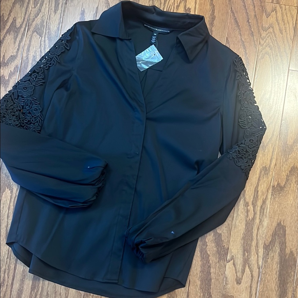 WHBM Lace Sleeve Poplin Shirt, NWT, size 00